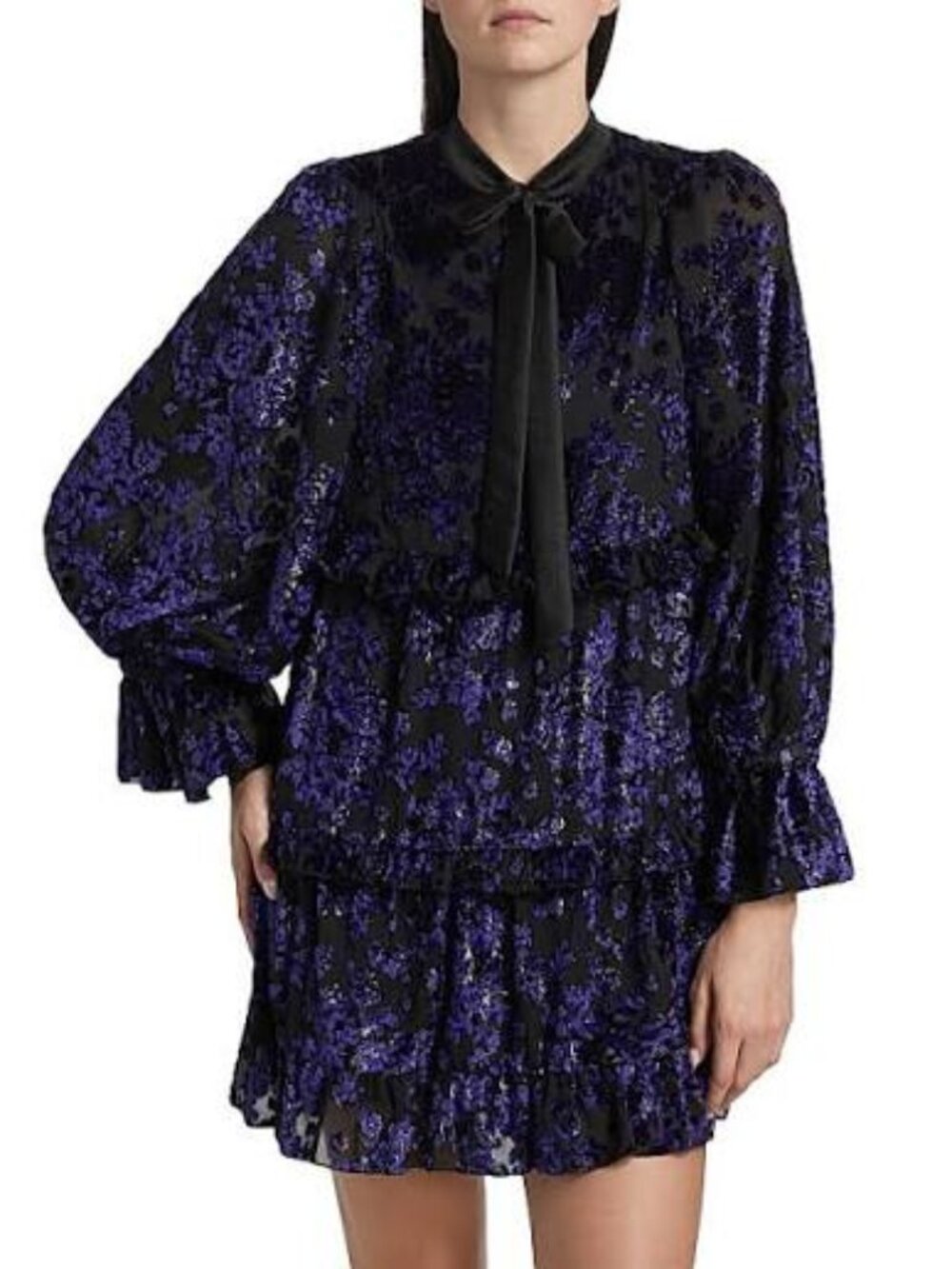 Alice + Olivia Moranne Satin Tieneck Minidress MEDIUM Black velvet blue party